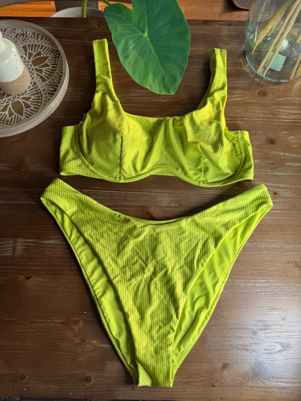 Victoria's Secret PINK Neon Yellow Ribbed Bikini Top
